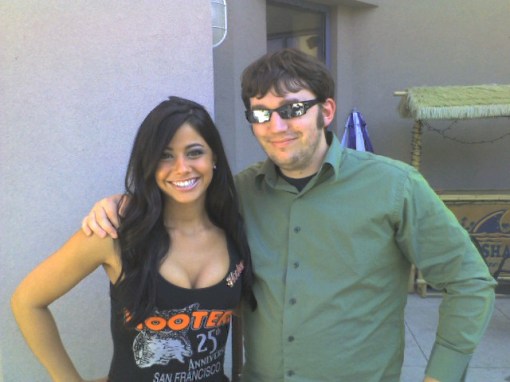 "Sam"- Professional D-Bag Handler shown in a typical pose, pretending to be enjoying herself.  Me- shown pretending to look at the camera.